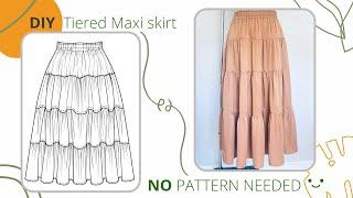 4 tier gathered skirt | maxi skirt | elastic casing | diy tiered skirt