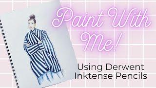 Create a fashion illustration with me. Making art with Derwent Inktense pencils. Draw with me!