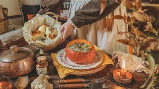 Cozy Fall Day at Cinnamon Cottage: Stuffed Pumpkin, Apple Oatmeal Cake & Bread Buns | Cooking ASMR