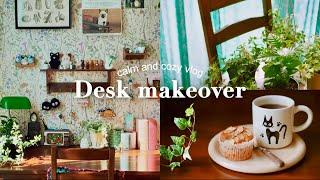 Desk makeover | Ghibli desk tour, vintage interior, self painting, home cafe, cozy & aesthetic vlog