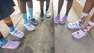 Socks and Crocs day at Clark's Town Primary School / Of course I am challenge.