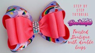 Twisted boutique bow with double loops... How to make hair bows. bows tutorial   laços de fita: