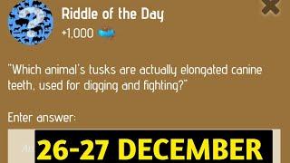 Riddle Of The Day Zoo 26-27 December | Zoo Riddle Of The Day Code | Riddle Of The Day Zoo