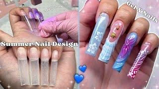 HOW TO DO GEL X NAILS AT HOME! GEL X NAILS FOR BEGINNERS & SUMMER NAIL DESIGN | Nail Tutorial