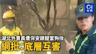 湖北外賣員遭保安鎖腳當狗拴　網批：底層互害湖北｜外賣員｜美團｜保安員｜小區｜