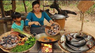 Mother cooking catfish for dinner- Catfish curry with 100 green chili eating delicious