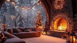 Warm Up at the Cozy Winter Porch  Christmas Jazz, Fireplace, and Snowy Delight