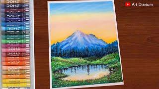 Mountain Scenery Drawing with Oil Pastel - Step by Step Tutorial