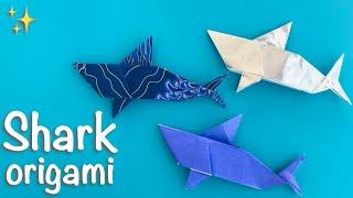 Easy Shark Origami | Paper Folding Craft. Fun Birthday Decorations, Gift Cards, Cute Party Favors.