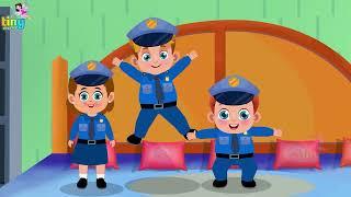 Five Little Police Jumping On The Bed | English Rhymes and Kids Songs