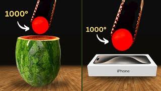 Experiment 1000°C Glowing Metal Ball vs iPhone 16 Pro Max, Watermelon | Cool Science Experiment