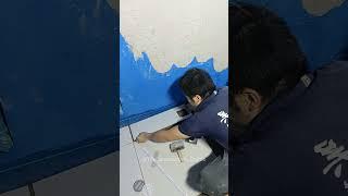 Asian bricklayer installs tiles P59 #diy #construction #tiles #shorts #bricklayer #tiling  #handmade