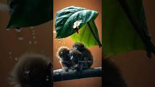 Monkeys' Monsoon Mayhem ️ #babymonky #monkeyjourney #monkey