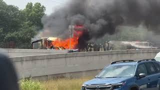 Caught on camera: Massive vehicle fire causes major traffic delays