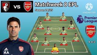 Bournemouth vs Arsenal ~ Potential Line Up Arsenal Matchweek 8 Premier League Season 2024/2025