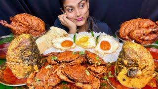 Crab Curry Big Fish Head Curry 2 Whole Spicy Chicken Curry Egg Pouch With Rice Papad Eating