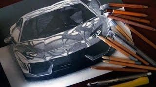 Realistic pencil drawing LAMBORGHINI AVENTADOR / Speed Drawing / Photorealistic art / ISP DRAWING