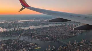 (4K) New York LaGuardia Southwest 737-800 Incredible Sunset Landing Overflying Philadelphia and NJ