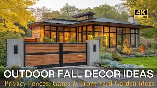 Cozy Fall Decor Retreat: Modern Vintage Privacy Fences & Gates Design with Front Yard Garden Ideas