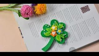 Free Instructions on Making a Green Felt Leaf Brooch with Buttons and Pearls Decorated