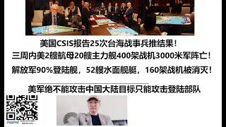 美国CSIS报告25次台海战事兵推结果！三周内美2艘航母20艘主力舰400架战机3000米军阵亡！解放军90%登陆舰，52艘水面舰艇，160架战机被消灭！美军绝不能攻击中国大陆目标只能攻击登陆部队