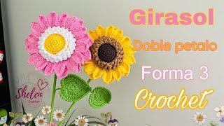 Girasol a crochet doble petalo FORMA 3