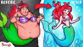 DIY Paper - The Little Mermaid Plastic Surgery - Ariel LOSE WEIGHT Challenge - Stop Motion Paper