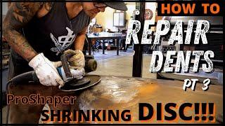 DENT REPAIR: Using PROSHAPER'S Shrinking Discs!!! 1940 Willys Hood (Pt 3)