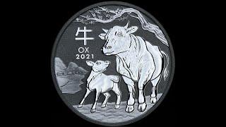 Серебряная монета 1oz Год Быка 2021 Австралия (1oz silver Year of the Ox 2021 Australia Lunar III)