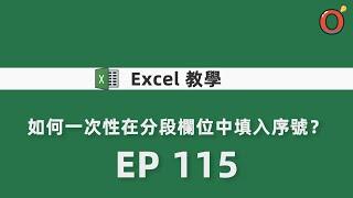 Excel 教學 - 如何一次性在分段欄位中填入序號？ EP115