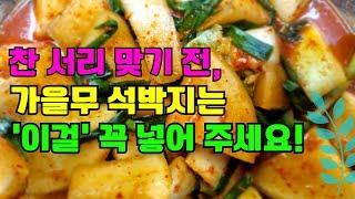 찬서리 맞기 전, 가을무 석박지는 '이걸' 꼭 넣어주세요~아삭아삭 맛이 끝내줍니다!!