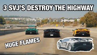 3 GINTANI AVENTADOR SVJ’S And SV Shut Down The Highway (Extreme Flames)