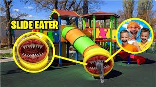 Drone Catches SLIDE EATER EATS Blippi, Vlad and Niki AT THE PLAYGROUND!!