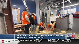 Team Depot building tables and benches for the Reds community fund
