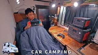 [Rainy Car Camping] I enjoy playing games in my car. DIY Light Truck Camper