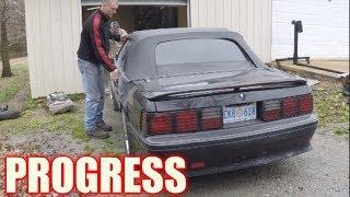 Big progress on the coyote swapped foxbody convertible!
