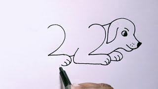 How To Dog Drawing Number 22 | Dog Drawing With Number 22 Number