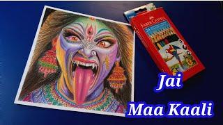 Pencil Colour sketch of Maa Kaali, Tutorial and Time Lapse Video