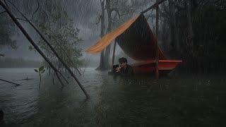 CAMPING In Heavy Rain - Cozy Tent in the River Full of Mangroves