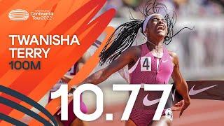 Twanisha Terry powers to windy 10.77   | Continental Tour Gold 2022