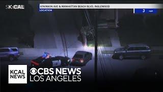 Los Angeles police in pursuit of person accused of assaulting an officer