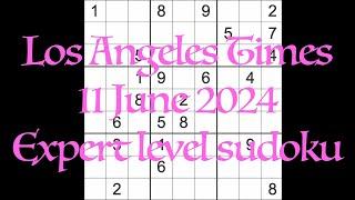 Sudoku solution – Los Angeles Times 11 June 2024 Expert level