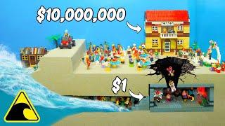 Lego Natural Disasters vs Rich & Poor Building - Lego Mega Mansion - Tsunami Dam Breach Experiment