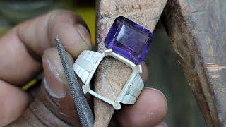 Sapphire stone silver ring making ! Neelam ratna silver ring making process