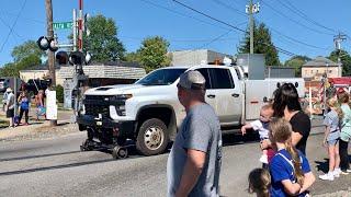 CSX High Rail Truck Interrupts Parade!   Train Horn Salute For Girl, Fast Trains With DPUs Booking!