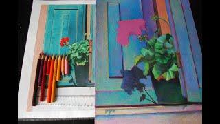 Colored Pencil Painting Demonstration of a flower, part1