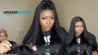 AMAZON PRIME WIG | *NEW* DRAWSTRING METHOD! YAKI STRAIGHT WIG INSTALL | UNICE