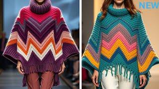 Stylish crochet poncho/cape/shawl designs with chevron stitch #crochet#chevronstitch#poncho#designs