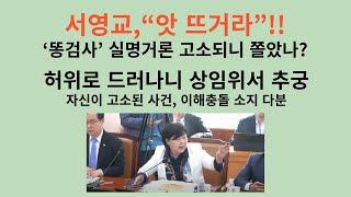 서영교,“앗 뜨거라”!! ‘똥검사’ 실명거론 고소되니 쫄았나? 허위로 드러나니 상임위서 ‘방어’. 자신이 고소된 사건을 상임위에서 추궁하는 것은 이해충돌.