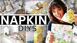 NAPKIN DIYS [6 CREATIVE WAYS TO DECOUPAGE] STUNNING Home Decor using NAPKINS